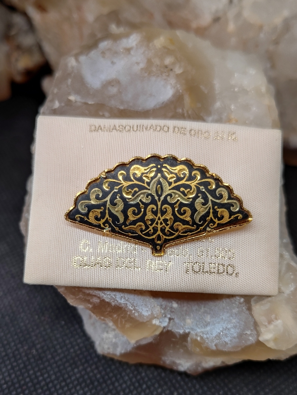 Vintage Damascene Fan Brooch Toledo De Oro 24k